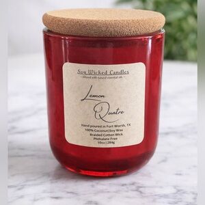 Artisan Lemon Quatre Candle | Elegant Red Glass | Sweet Lemon & Vanilla Gourmand